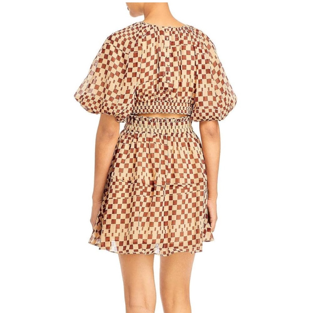 Moon River Tan and Brown Checkered Dress - Picture 3 of 16